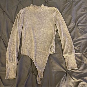 Rib-Knit Gray Bodysuit